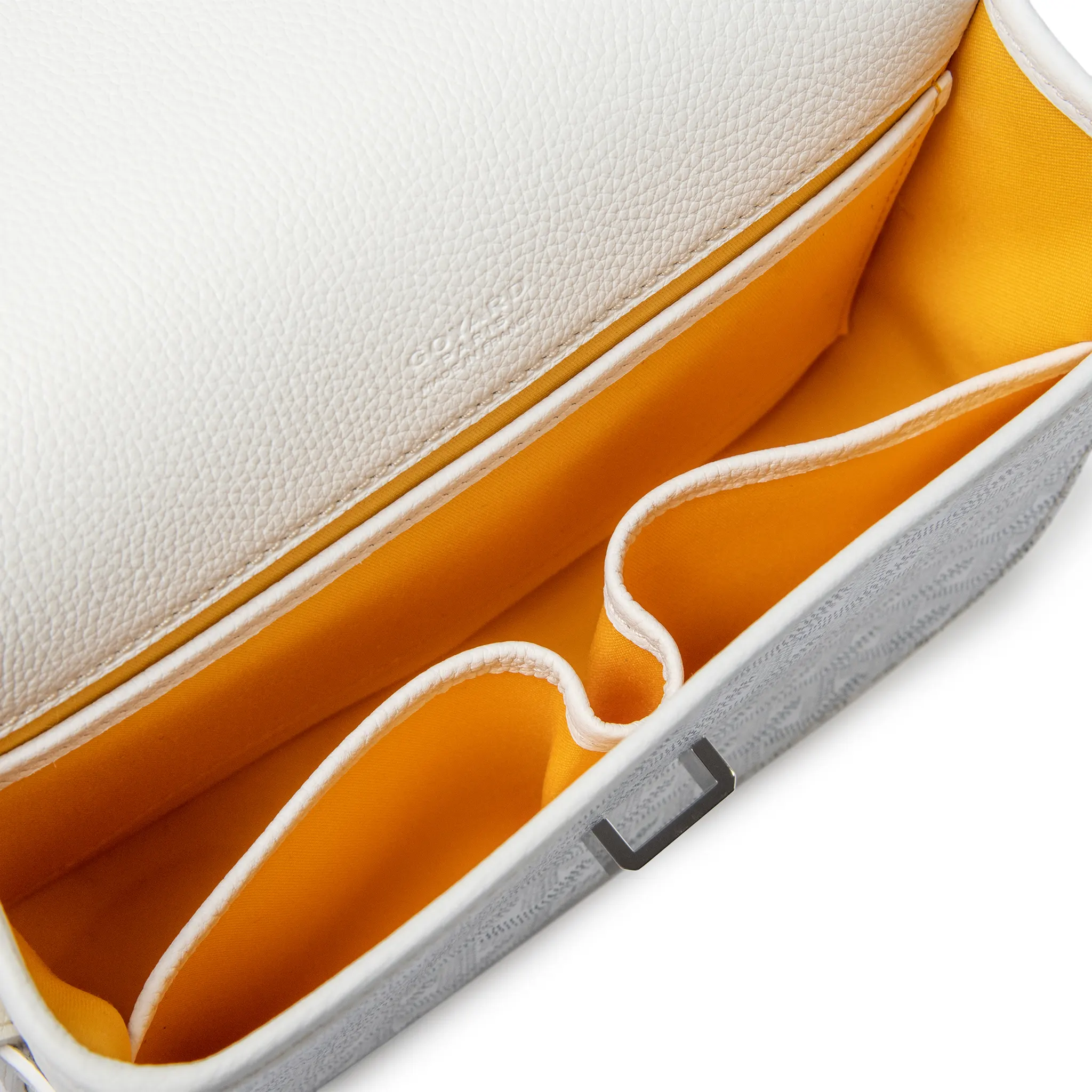 Inside View of Goyard Goyardine Belvedere II White PM Messenger Bag BELVE3PMLTY50CG50P